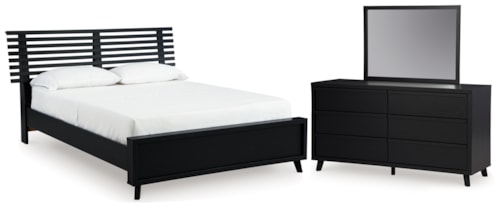 Queen Slat Panel Platform Bed, Dresser And Mirror