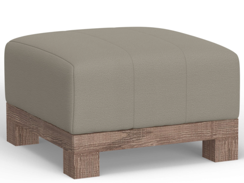 Contemporary Upholstered Square Ottoman with Exposed Wooden Base