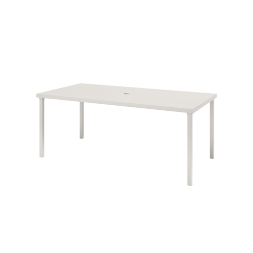 36" X 72" Dining Table With Aluminum Top And Umbrella Hole - Bone