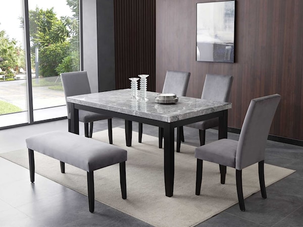 6 Piece Gray Marble Dining Set