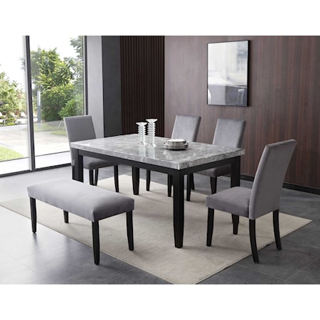 6 Piece Gray Marble Dining Set