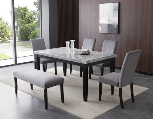 6 Piece Gray Marble Dining Set