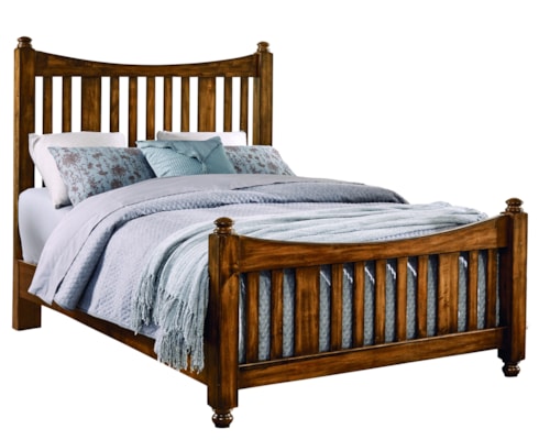 Rustic Farmhouse Queen Slat Bed with Arched Headboard and Footboard