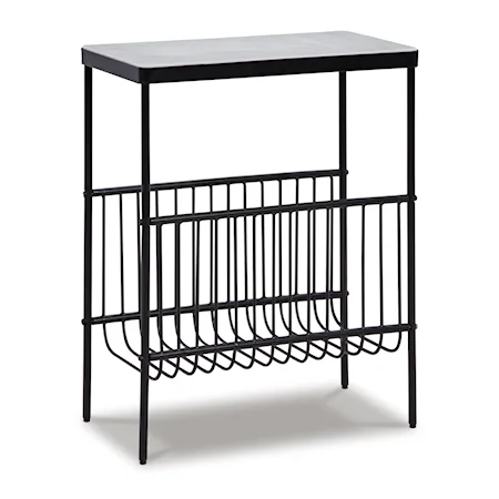 Metal Accent Table with Marble Top and Storage Rack