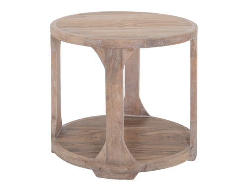 Modern Rustic Round End Table with Open Storage Area