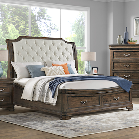 Traditional King Upholstered Bed with 2-Drawer Storage