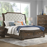 Traditional California King Upholstered Bed with 2-Drawer Storage