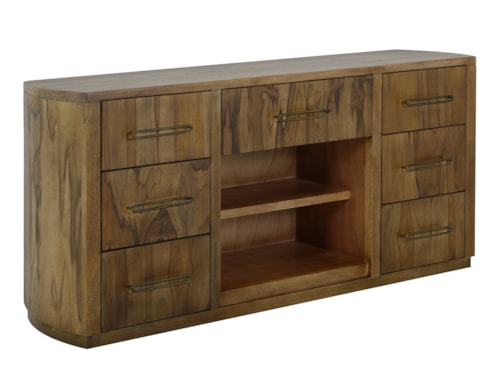 Modern Rustic 7-Drawer Storage Console with Open Shelving