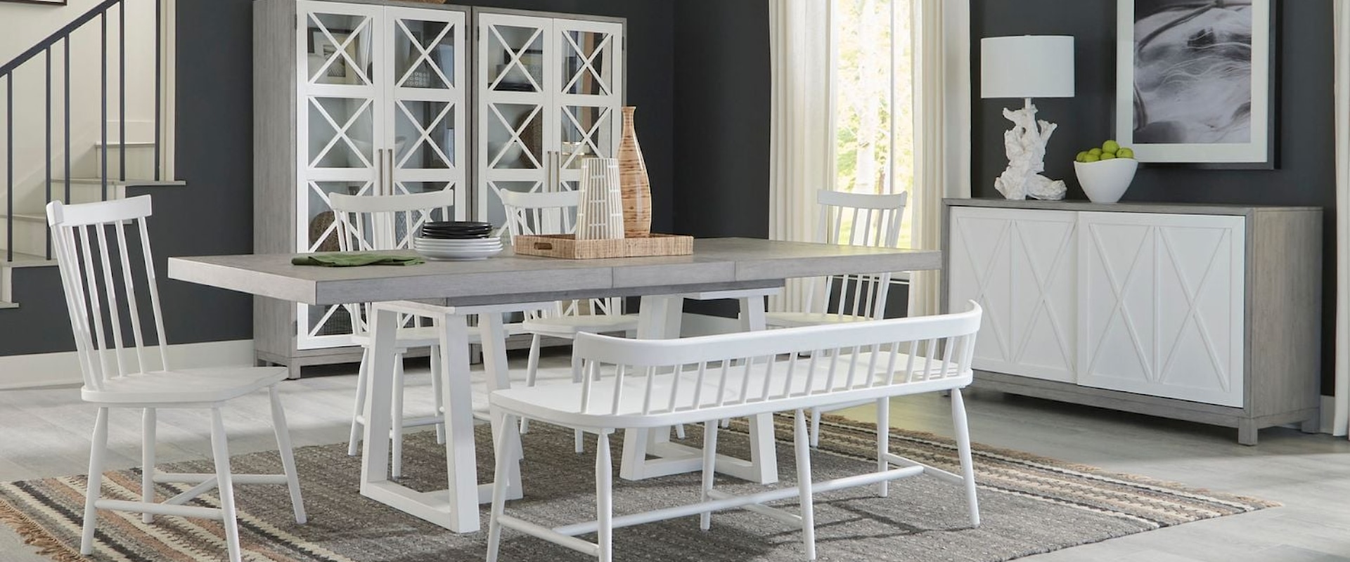 Modern Farmhouse Optional 6-Piece Double Pedestal Table Set