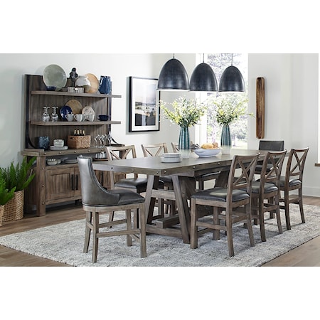 Transitional 12-Piece Counter Height Table Set with Display Hutch