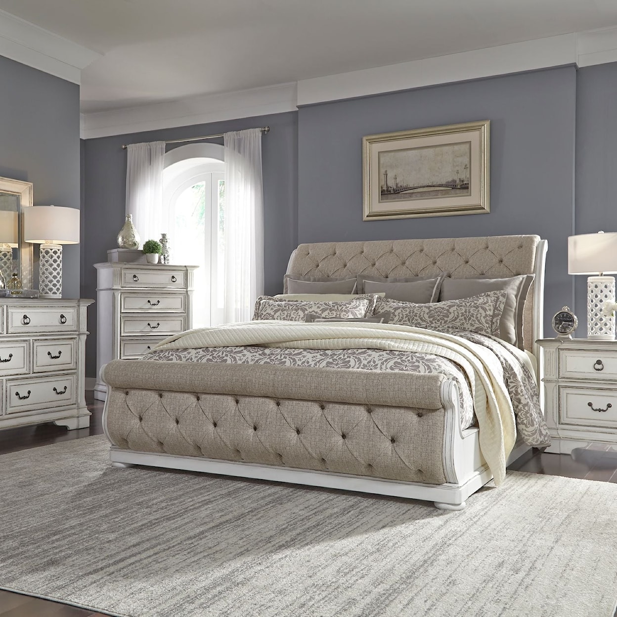 Liberty Furniture Abbey Park 4-Piece Upholstered King Sleigh Bedroom Set