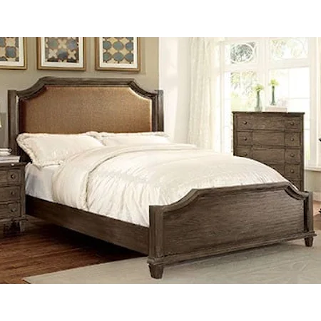 Transitional King Bed with Curved Wood Design