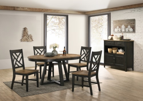 Transitional 6-Piece Dining Set with Sideboard