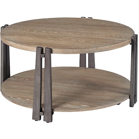 Rustic Round Cocktail Table with Removable Casters
