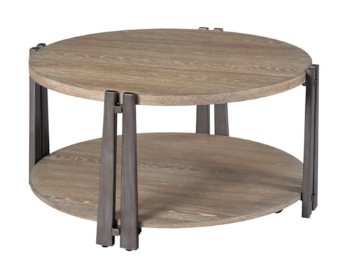 Rustic Round Cocktail Table with Removable Casters