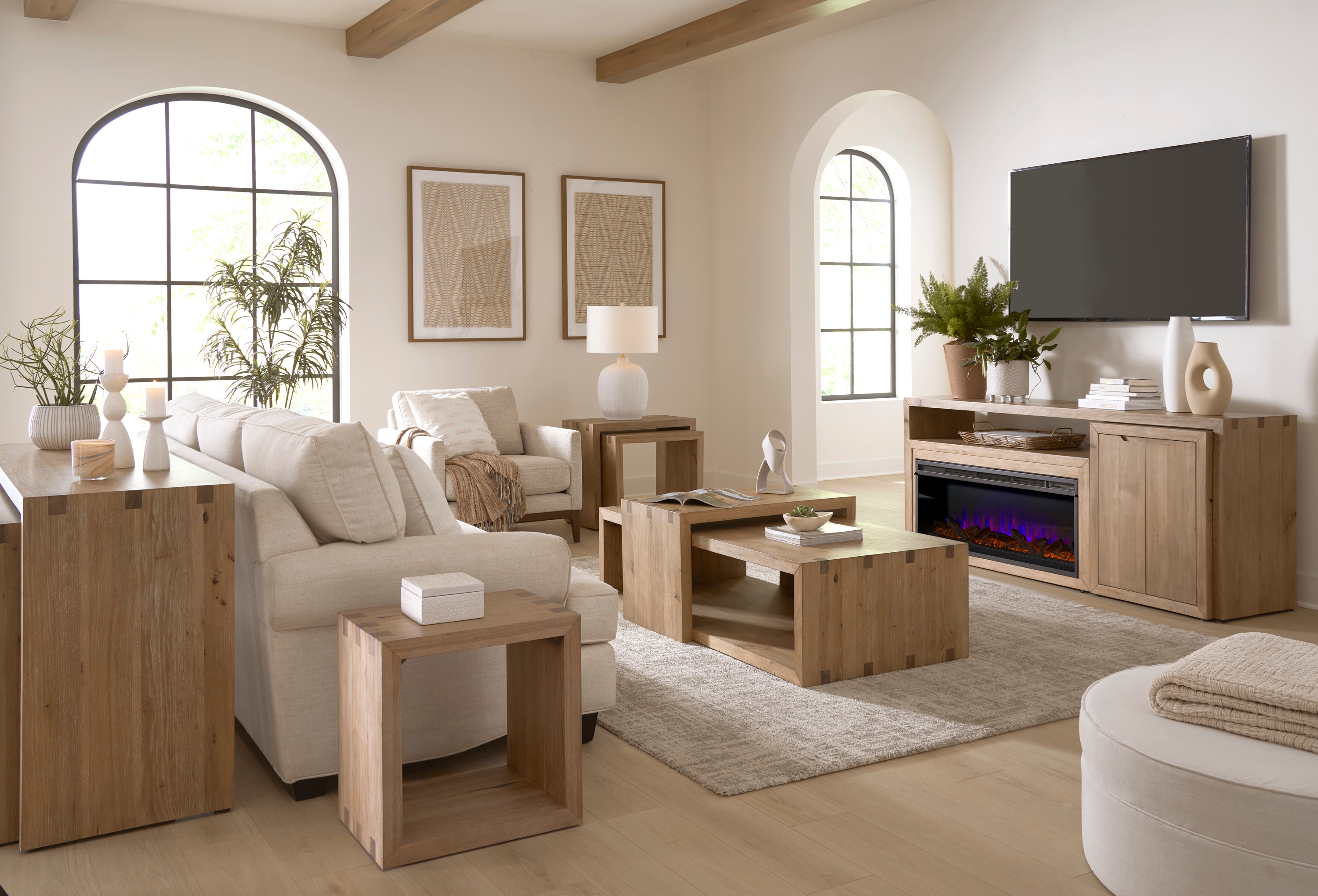 Aspenhome Lyndon 75" Nesting Console with Fireplace Insert