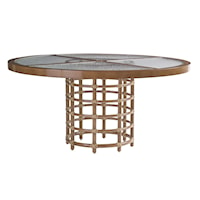 Coastal Round Outdoor Dining Table with Glass Inserts