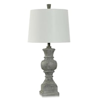 Traditional Grey Table Lamp with Linen Hardback Shade