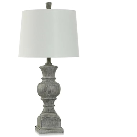 Traditional Grey Table Lamp with Linen Hardback Shade