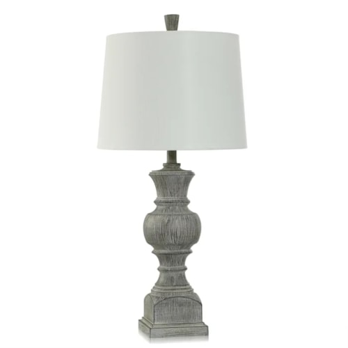 Traditional Grey Table Lamp with Linen Hardback Shade
