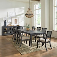 Transitional 9-Piece Rectangular Dining Set with Arm Chairs