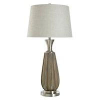 Contemporary Polyresin Table Lamp with Faux Brushed-Wood Finish