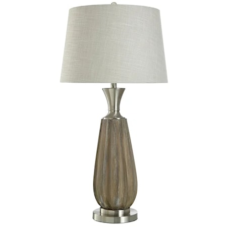 Contemporary Polyresin Table Lamp with Faux Brushed-Wood Finish