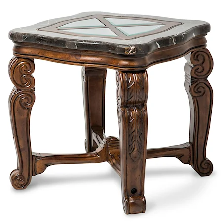 Traditional Square End Table with Marble Inlay