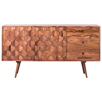 Mid-Century Modern Two-Door Sideboard with Honeycomb Carving