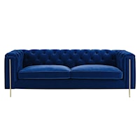 Transitional Blue Velvet Button-Tufted Chesterfield Sofa