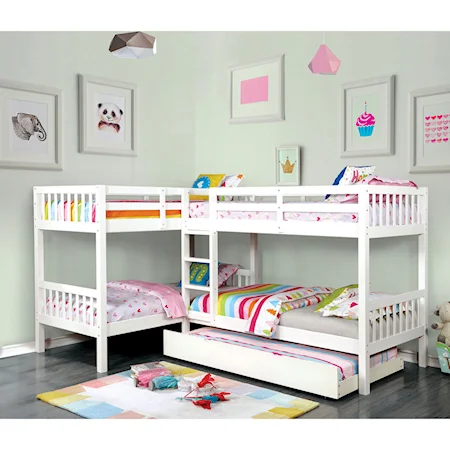 Transitional Quadruple Twin Bunk Bed with Optional Trundle