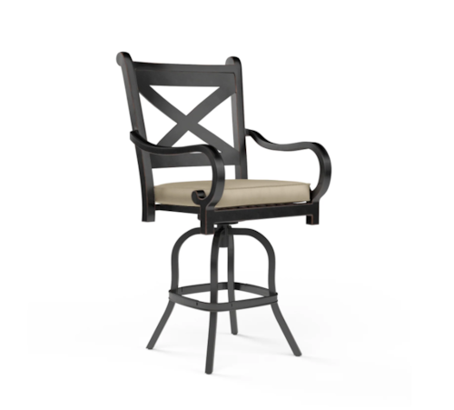 Traditional Outdoor Swivel Barstool with Cushioned Seat