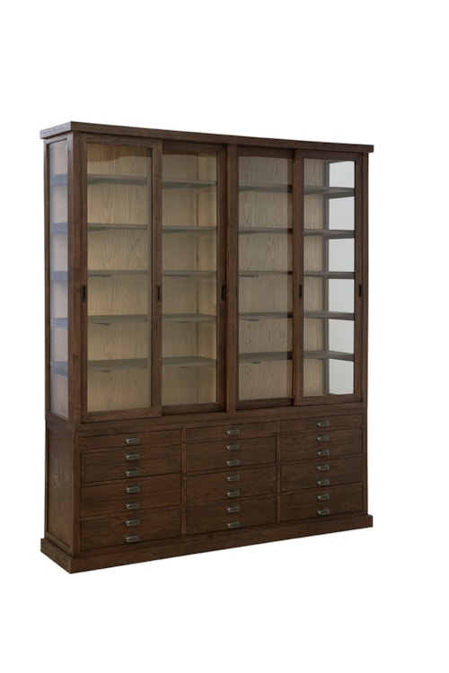 Traditional 12-Drawer Display Cabinet with Sliding Glass Doors