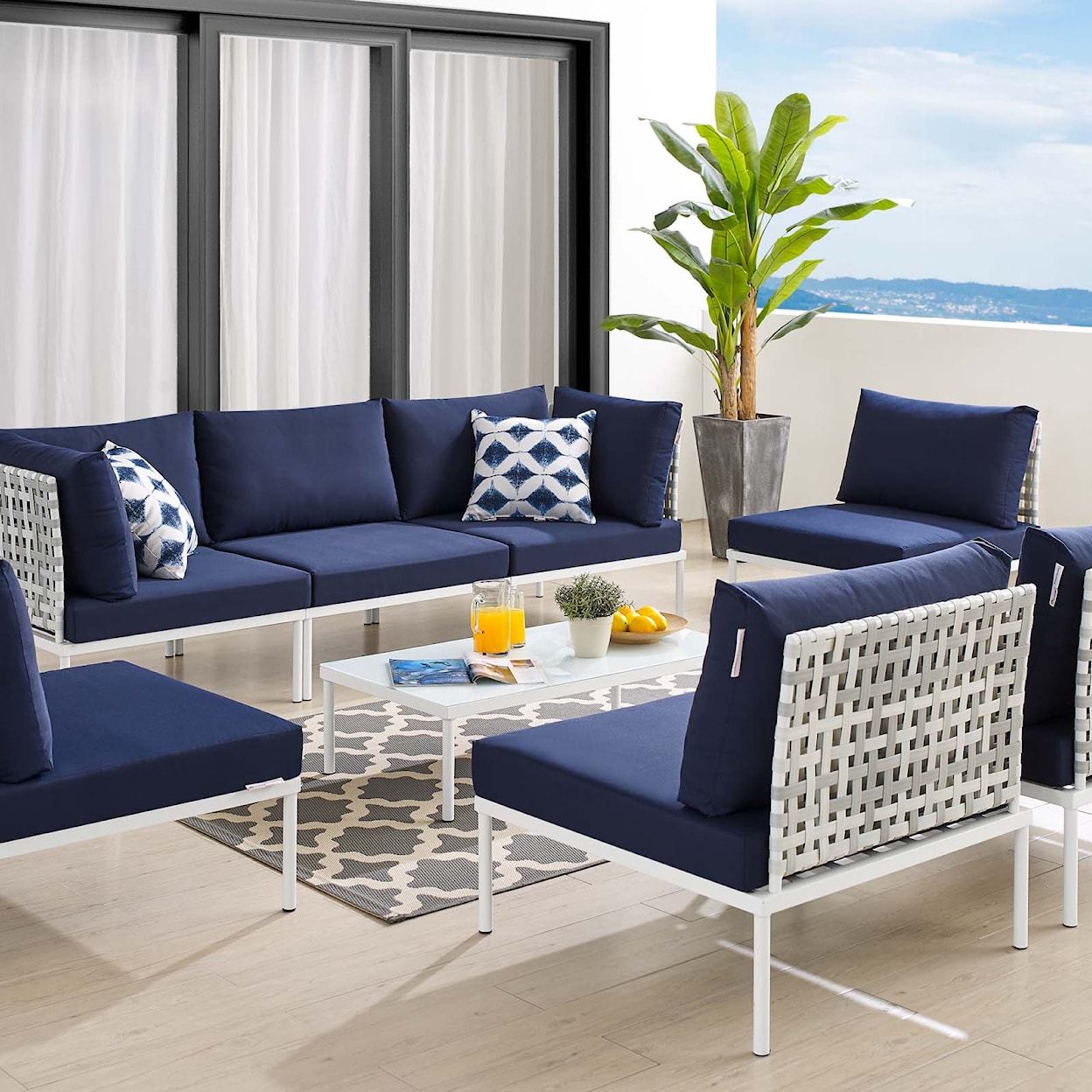 Modway Harmony Outdoor 8-Piece Aluminum Sectional Sofa Set