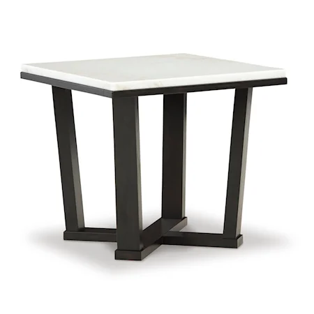Square End Table with White Marble Top