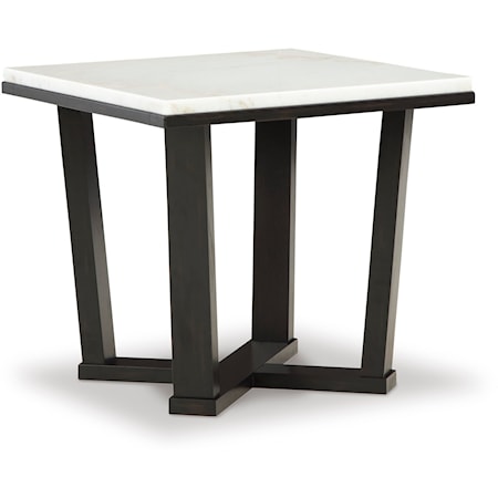 Square End Table with White Marble Top