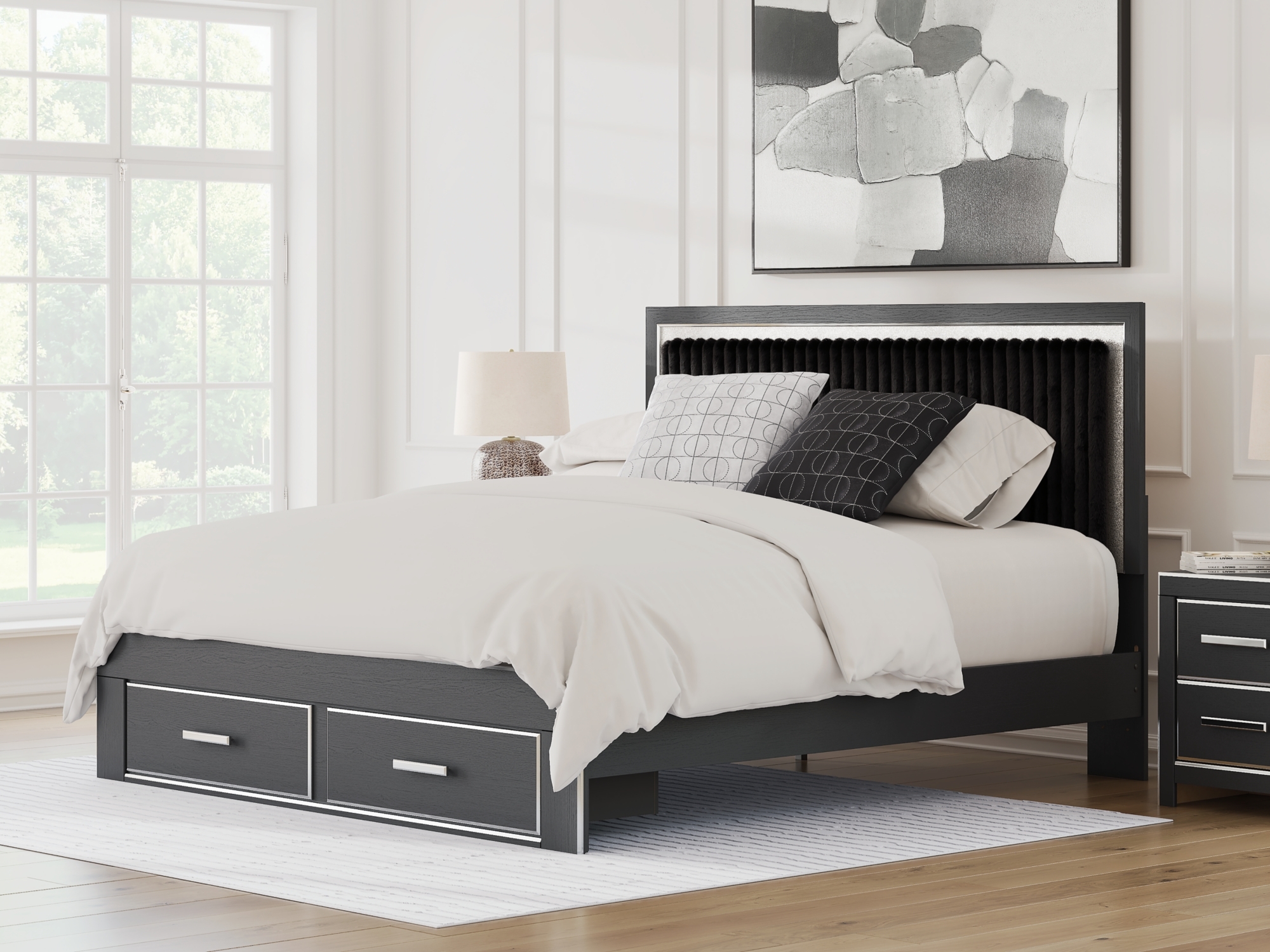 King Upholstered Panel Storage Bed