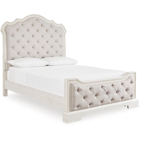 Traditional Queen Bed with Button-Tufted Upholstery