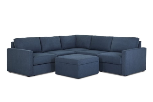 Flex 5-Seat Sectional Sofa with Standard Arm and Storage Ottoman - Denim