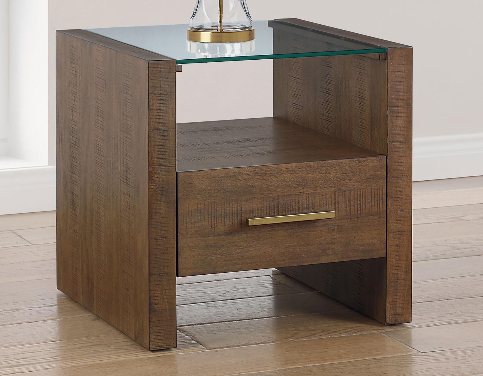 Glass-Top Sq. End Table w/Open Shelf