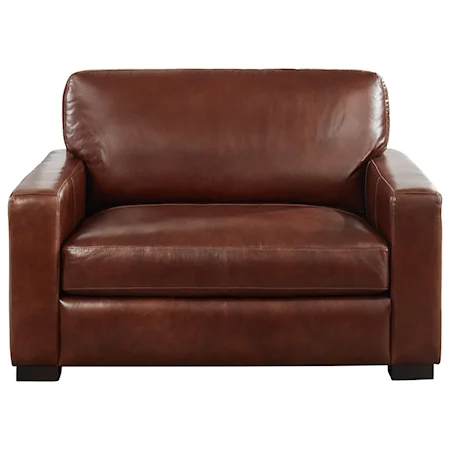 Contemporary Leather Chair 1/2 with Ottoman