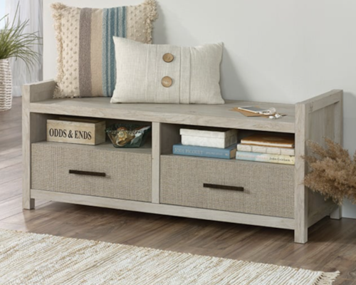 Cottage Two-Drawer Entryway Bench with Open Shelf Storage