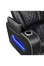 Homelegance Furniture Fairway Contemporary Power Recliner with Cupholders, Storage Arms, USB Ports, and LED Lights