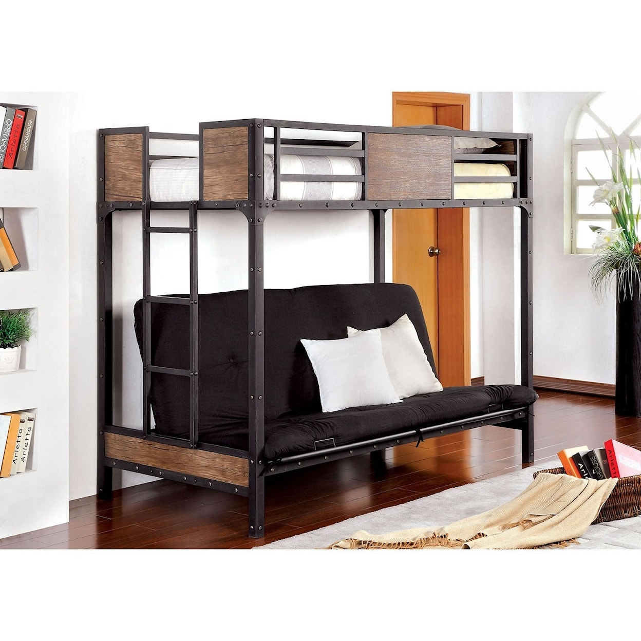 Furniture of America - FOA Clapton Industrial Wood and Metal Twin Loft Bunk Bed
