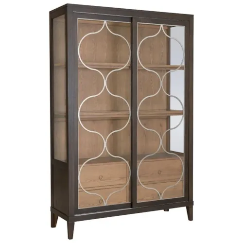 Mid-Century Modern 4-Drawer Curio Cabinet with Glass Shelves