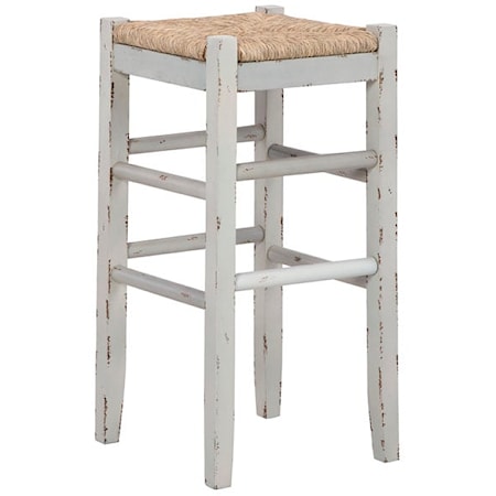 Antique White Bar Height Bar Stool with Woven Seat