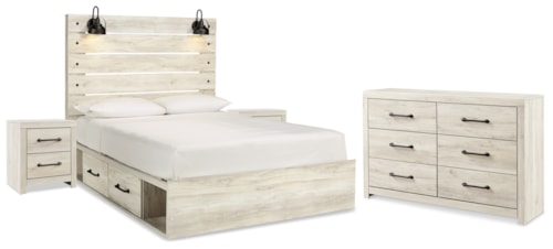 Queen Panel Bed With Storage, Dresser And 2 Nightstands