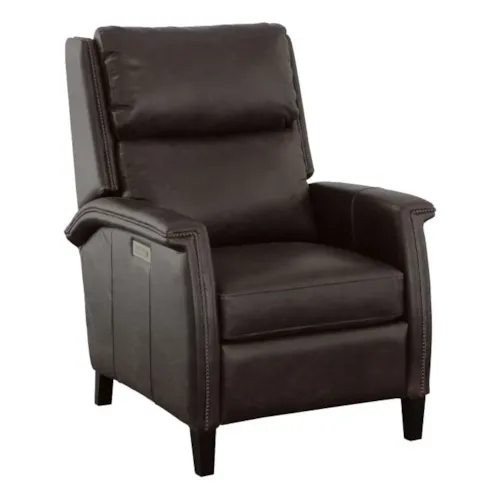 Transitional Leather Power Recliner w/Braided Trim Detail