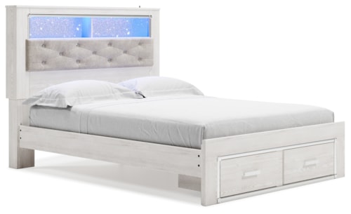 Queen Upholstered Bookcase Bed With Storage