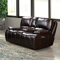 Casual Dual Reclining Leather Loveseat with Cup Holders